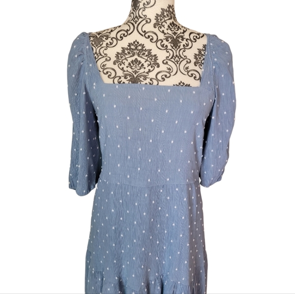 Moon River Back Cut-Out Clip Dot Tiered Midi Dress From Anthropologie - Picture 3 of 16